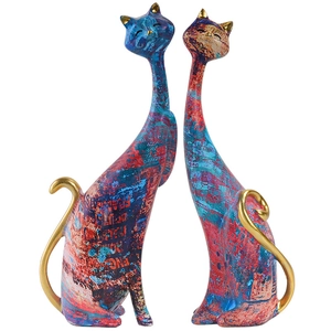 Modern abstract colorful cat statues set in water transfer printing for home decor