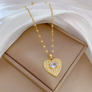 Luxurious gold titanium necklace with a sparkling heart-shaped cubic zirconia pendant