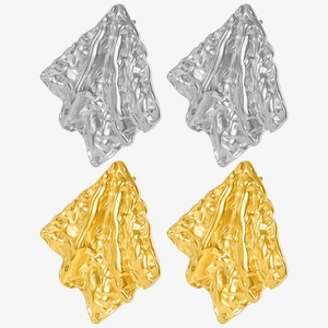 Detailed macro view of 18k gold and silver plated 304 stainless steel irregular wrinkled earrings