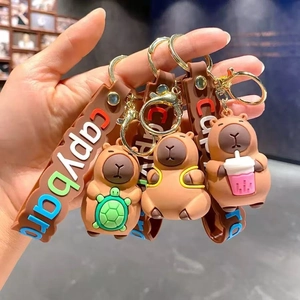 Porte-clés Capybara mignons en silicone avec pendentifs tortue et dragonne marron