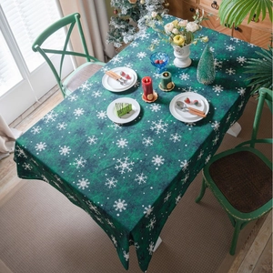Nappe Rectangulaire Imprimée de Flocons de Neige de Noël Style Américain en Mélange de Tissus Couverture de Table pour Fête Maison