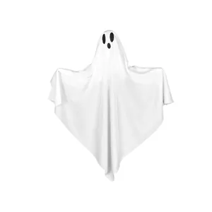 Detailed view of Halloween ghost decoration with round black eyes and wavy edge design