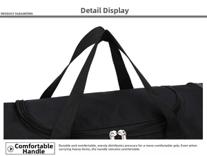 Detail view of the durable black travel bag handles and smooth silver dual zippers