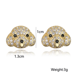 Detail view of 18K gold plated teddy dog earrings with micro zircon studs and size specs