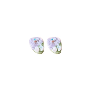 French vintage purple flower earrings with resin petals and shimmering rhinestones