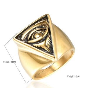 Vintage gold titanium steel ring featuring an engraved triangle Eye of Providence pattern