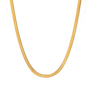 Elegant gold flat snake bone chain necklace with high-gloss metallic finish