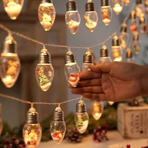 LED Christmas wishing ball string lights with Santa Claus and Snowman miniature decor