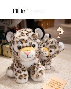 Close-up of leopard plush toy set with soft faux fur and high-quality chain embroidery