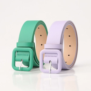 Green and light purple faux leather waist belts for women in a minimalist fashion style