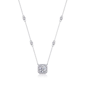 Detailed close-up of s925 sterling silver marquise pendant with square pavé moissanite