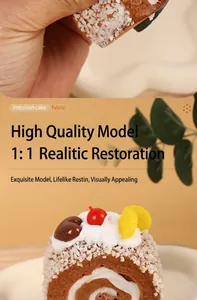 Detailed realistic Swiss roll cake model with cherry, chocolate and sugar powder texture