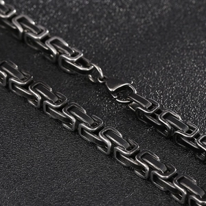Men's vintage stainless steel Byzantine chain necklace with lobster clasp and square weave