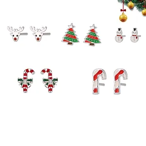 Set de boucles d'oreilles de Noël en argent S925 avec motifs renne et flocon de neige