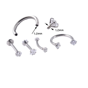 Surgical steel zircon body jewelry set with 1.0mm threading and clear heart star studs