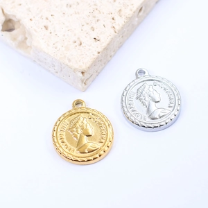 Vintage Elizabeth II stainless steel coin pendants in gold and silver finish