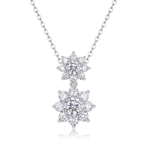 Luxurious S925 sterling silver necklace with sparkling sunflower cluster pendants