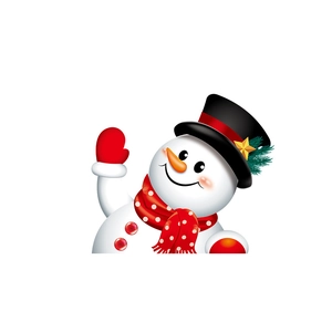 Christmas snowman window stickers with black top hat and red scarf for festive decoration
