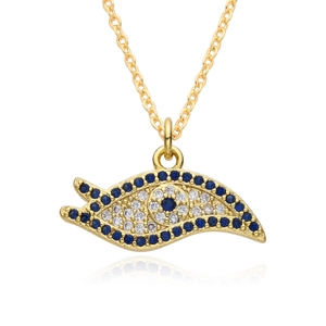 Vintage 18K gold plated evil eye pendant necklace with blue and white zircon micro-inlay