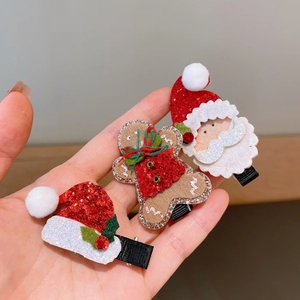 Dettaglio delle mollette natalizie con Babbo Natale, cappello e omino di pan di zenzero