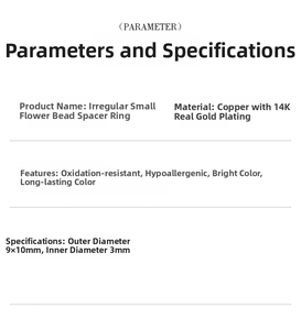 Detailed specs for 14K gold-plated flower bead spacer with 9x10mm outer diameter