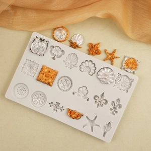 European vintage baroque silicone mold with shells and flowers for fondant cake decor