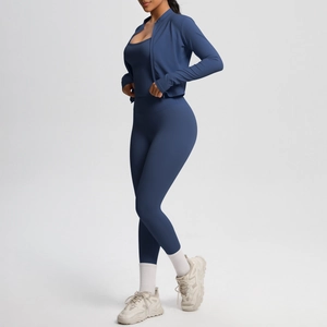 Three-piece yoga set with slim zip-up jacket, sports vest and high waist leggings