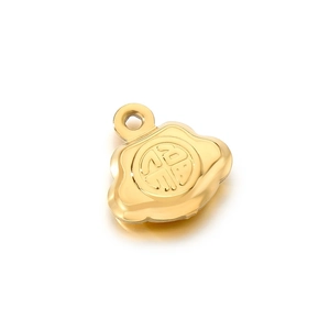 Polished gold 304 stainless steel Ruyi lock pendant with Fu Bao engraved characters