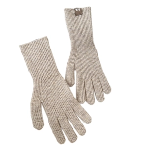 Beige winter knitted gloves for men and women, warm wool blend five-finger mittens