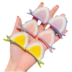 Cute plush cat ear hair clips in candy colors for little girls and children