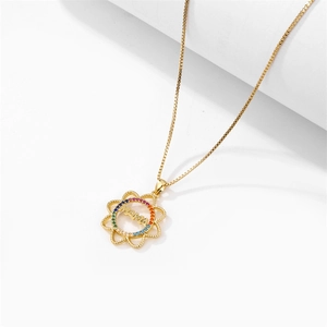 18k gold MOM sunflower necklace with colorful zircon stones on a gold box chain