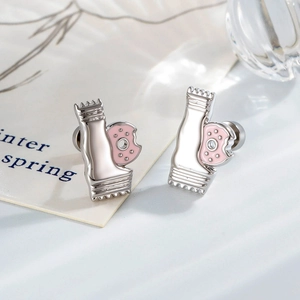 Clou D'oreille Bonbon Donut Acier Titane Cuivre Émail Rose Strass Vis Arrière Piercing Helix Bijoux