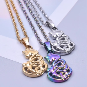 Cat celtic knot pendant necklace in gold, silver and aurora finishes for women