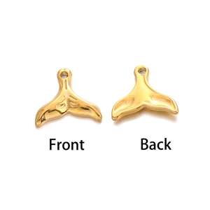 Front and back detail of a golden whale tail pendant for DIY jewelry making accessories