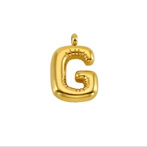 Polished 14K gold plated bubble letter G pendant with shiny balloon texture and metal finish