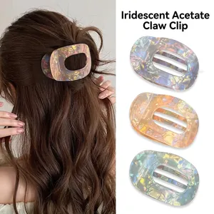 Large Acetate Hair Claw Clip Iridescent Colorful Hollow Oval Ponytail Holder Korean Style Hair Accessories For Women