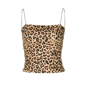 Women's trendy leopard print crop top camisole with slim straps on white background