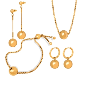 Minimalist Gold Plated Stainless Steel Jewelry Including Ball Pendant Necklace Bracelet And Earrings Geometric Style