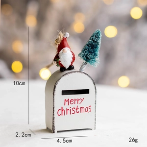 Christmas iron mailbox ornament with Santa and tree miniature decoration for holidays