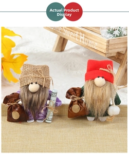 Paire de gnomes de Noël en peluche avec chapeaux en toile et sacs d'argent déco