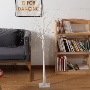 Decorative white LED weeping willow tree with warm yellow lights on a white square base