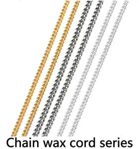 Detailed view of gold and silver wax thread jewelry chains for DIY necklace making