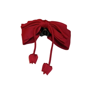 Pince à cheveux élégante avec nœud rouge, longs pompons et pendentifs tulipes en tissu