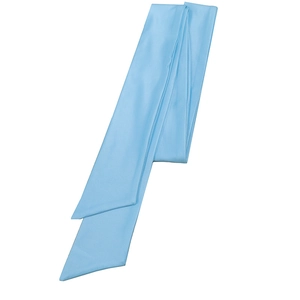 Detail of light blue satin necktie strap with a smooth finish and diagonal cut ends