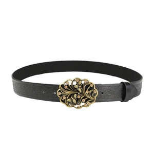 Bohemian black leather belt with antique bronze bee floral buckle and rhinestones