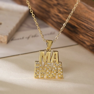 18K gold plated necklace featuring a MAMA letter pendant with sparkling zircon accents