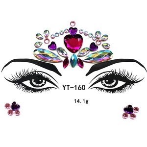 Face jewel stickers with pink and purple acrylic rhinestones for artistic party makeup