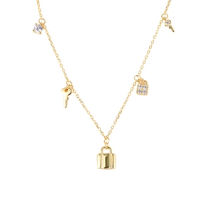Elegant 925 sterling silver lock and key charm necklace with shimmering zircon stones