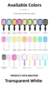 Array of vented hair brushes in 27 vibrant colors for wet or dry styling and massage