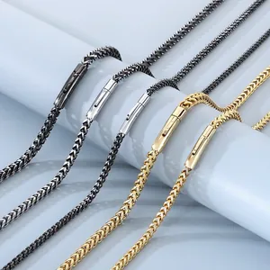 Vintage 304 Stainless Steel Franco Wheat Chain Necklace And Bracelet Jewelry For Men Women Vacuum Plated Retro Accessory